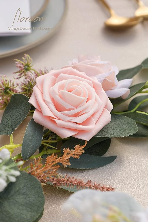 Floroom Artificial Flowers 50pcs Real Looking Blush Shades Foam Fake Roses - Image 5