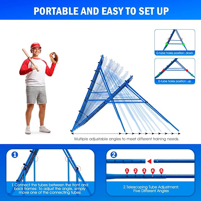 Volleyball Baseball Rebounder Net, Softball Rebounder Pitchback Net Quick Adjustments, Quick Adjustments Lacrosse Bounce Back Practice Equipment, Ideal for Outdoor Indoor and Backyard Training