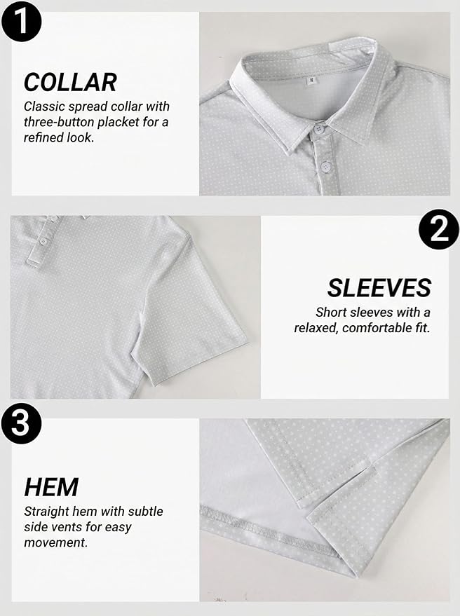 Men's Golf Polo Shirts Short Sleeve Moisture Wicking Dry Fit Performance Print Patterns Collared Polo Shirt