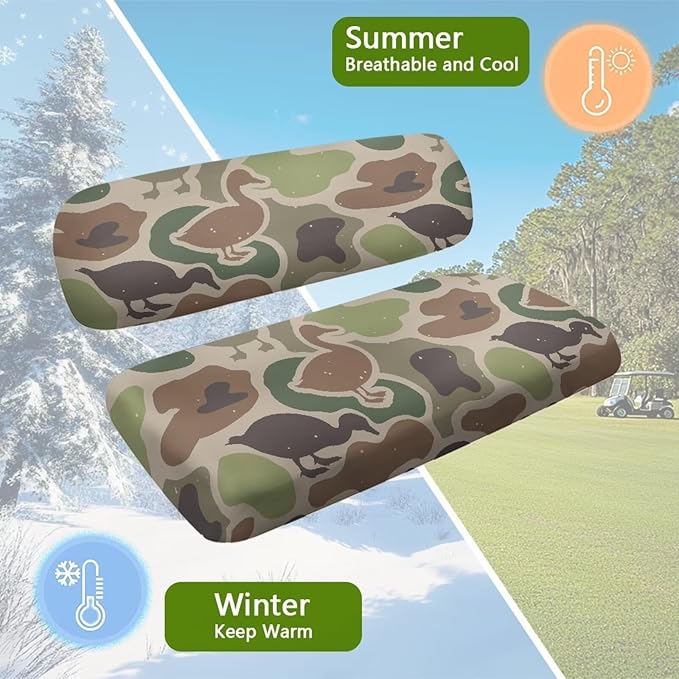 Bulopur Duck Hunting Camo Golf Cart Towel Seat Covers 2 Piece Green Ezgo Club Car Seat Cover for 2 Passenger Carts Soft Breathable Golfcart Seats Blanket Washable