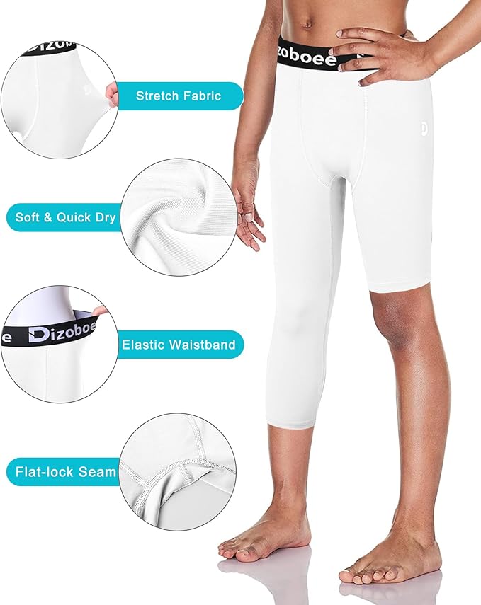 Youth Boys Compression Pants One Leg 3/4 Athletic Leggings for Sports Kids Basketball Tights Football Baseball Pants