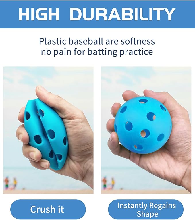 Tarutaru 20 Pack Plastic Practice Balls for Baseball & Softball - Soft Ball for Baseballs Hitting, Pitching, Batting Training, Lightweight Hollow Limited Flight Indoor & Outdoor Sport Diameter 2.83in