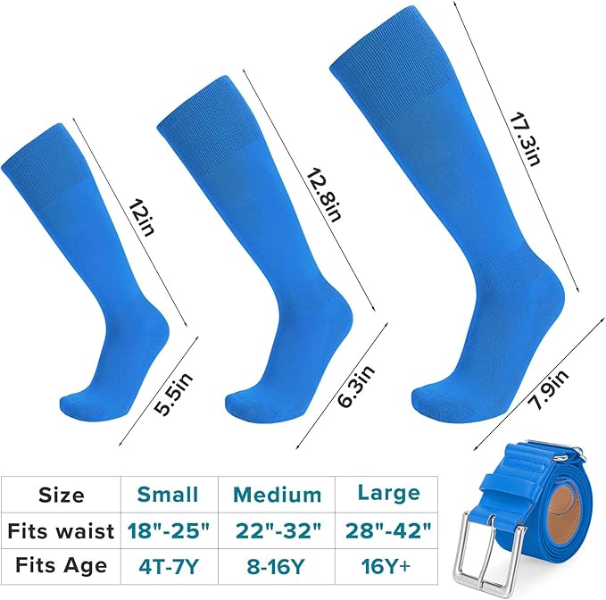 Baseball Socks and Belt Combo for Youth Adult - Softball Sock and Belt for Boys and Girls (2 Pairs of Socks & 1 Belt)