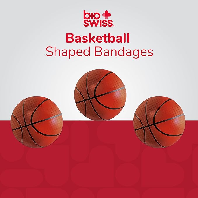 BioSwiss Bandages, Basketball Shaped Self Adhesive Bandage, Latex Free Sterile Wound Care, Fun First Aid Kit Supplies for Kids, 50 Count