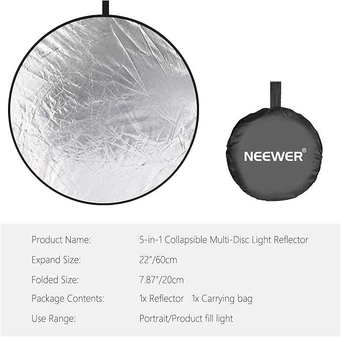 NEEWER 22 Inch/60 Centimeter Light Reflector Light Diffuser 5 in 1 Collapsible - Image 7