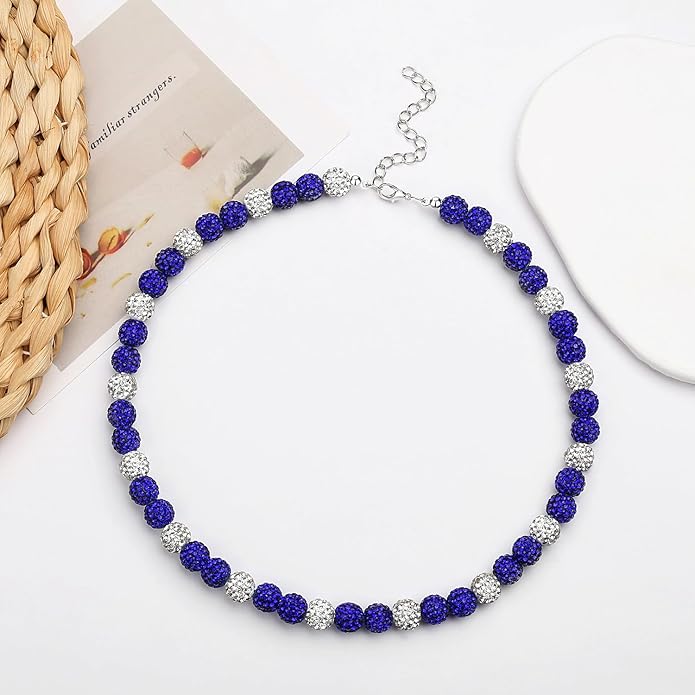 QINJIEJIE Baseball Necklace for Men Glitter Bling Rhinestone Beaded Collection Necklace for Women 16/18in Inspired Sports Jewelry Baseball Chain Cool Gifts for Baseball Players Team Lovers