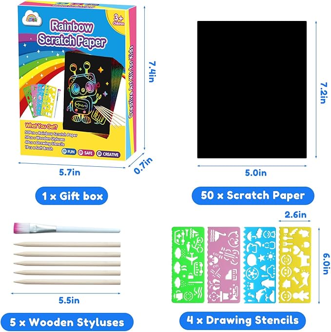 ZMLM Scratch Art Crafts Boys Gifts, 60 Rainbow Scratch Paper Art Gifts - Image 5