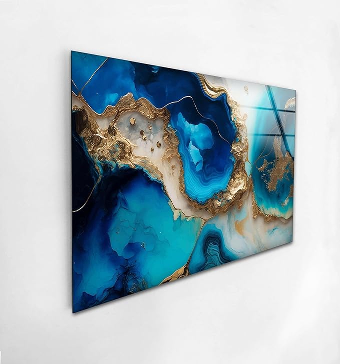 My Photostation.com Round 24'' Blue Alcohol ink Glass Wall ArtTempered Glass - Image 3
