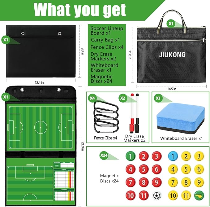 Magnetic Soccer Coaching Board – Portable Dry Erase Whiteboard with Fence Clip, Magnets & Carry Bag, Foldable Clipboard for Soccer Coaches & Players, Ideal Coach Gift