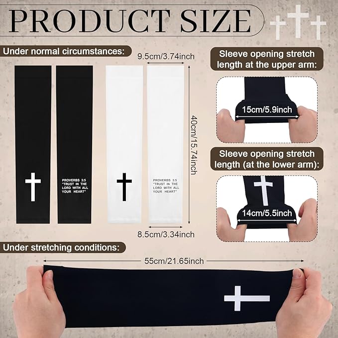DERTE 6 Pairs Faith Cross Arm Sleeve Jesus Bible Verses Arm Sleeves Christian Compression for Men Women Youth Football