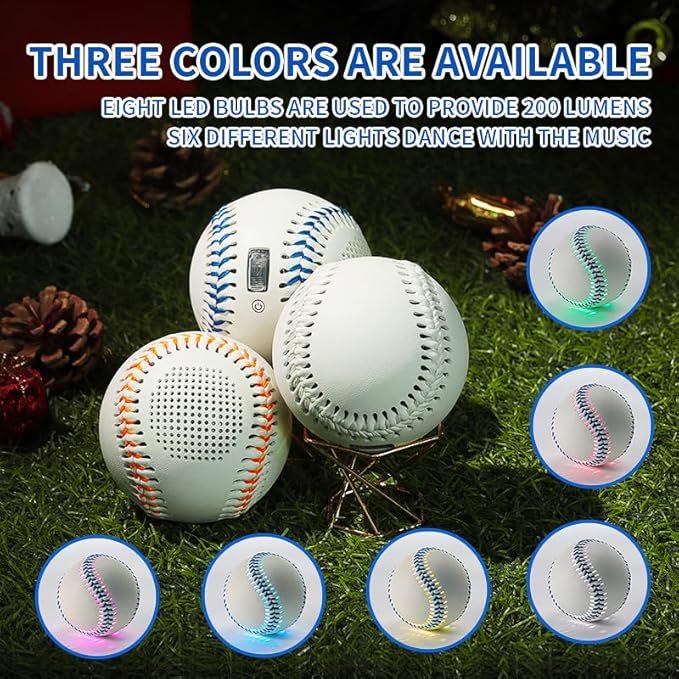 Glow Baseball Bluetooth Speaker，Portable Sports Gift for Fans, Waterproof Outdoor Speaker with Party Lights.