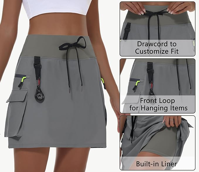 MIVEI Skorts for Woman - Hiking Cargo Skorts with Zipper Pockets, High Waisted Quick Dry Golf Workout, Dressy Casual