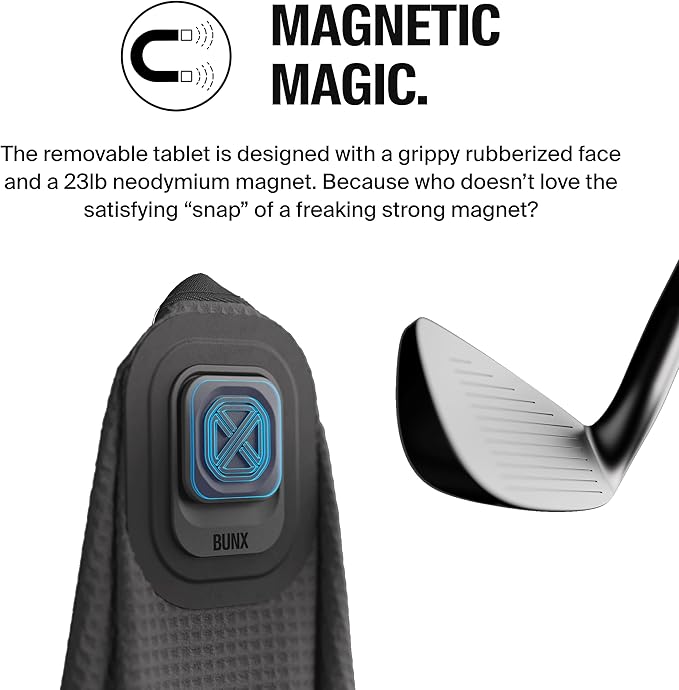 BUNX Best Golf Towel - Sponge Club Scrubbing Pad with Quick Release Magnetic Tablet - Patent Pending Premium Golf Accessories - Microfiber Club Cleaner (DATS Good Gimme)