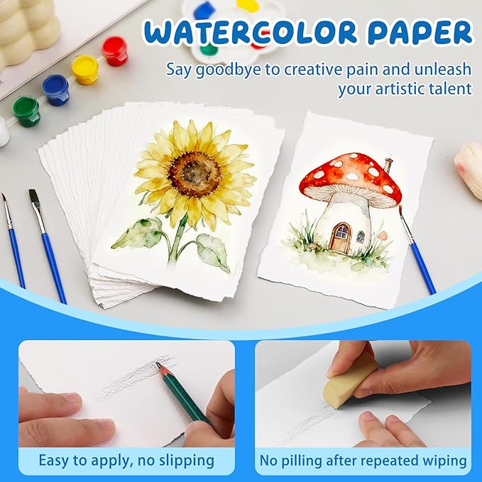 Lunarm Watercolor Paper 50 Sheets, Deckled Edge Paper 300 GSM 4 x 6 inch - Image 3