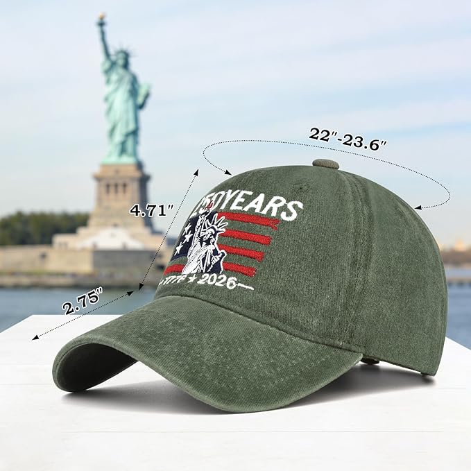2 Pack USA 250th Anniversary Washed-Cotton Baseball Cap Patriotic Hat American 250 Year Merchandise for Men Women