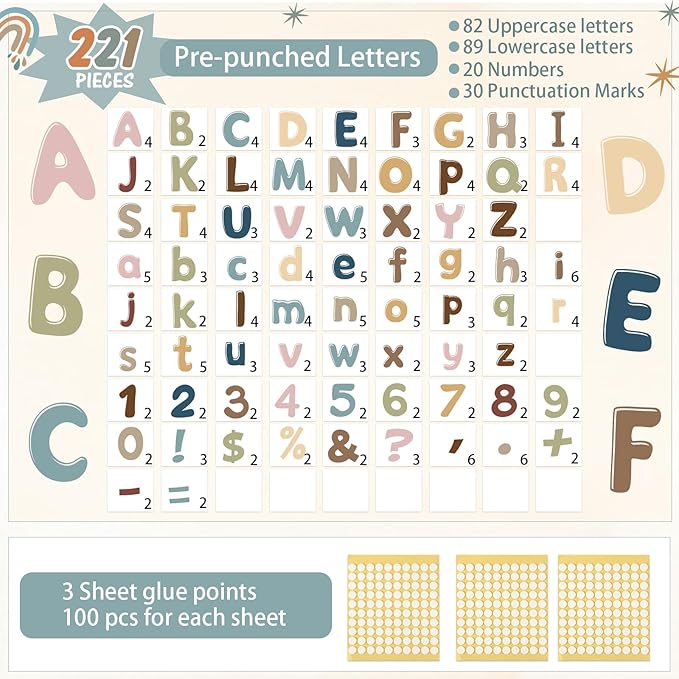 221 Pcs Bulletin Board Letters Round Alphabet Number Punctuation Symbol Combo - Image 2