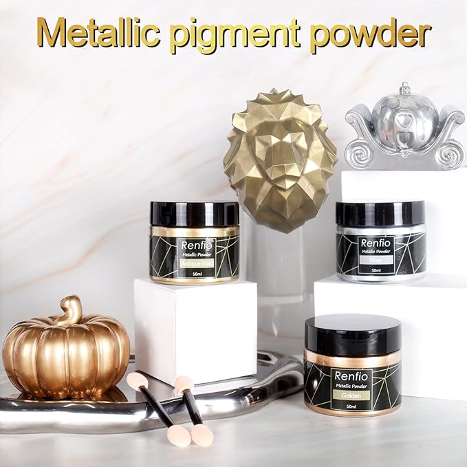 Renfio Metallic Pigment Powder, 50ml Antique Gold Resin Color Pigment - Image 2