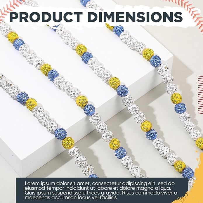 Landical 12 Pcs Bling Baseball Necklace Ice Beaded Baseball Necklace Cool Gifts Bulk for Team Players Lovers Fans