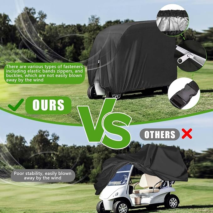 KISEER 4 Passenger 420D Waterproof Golf Cart Cover fits EZ GO Club Car Yamaha, Sunproof Dustproof