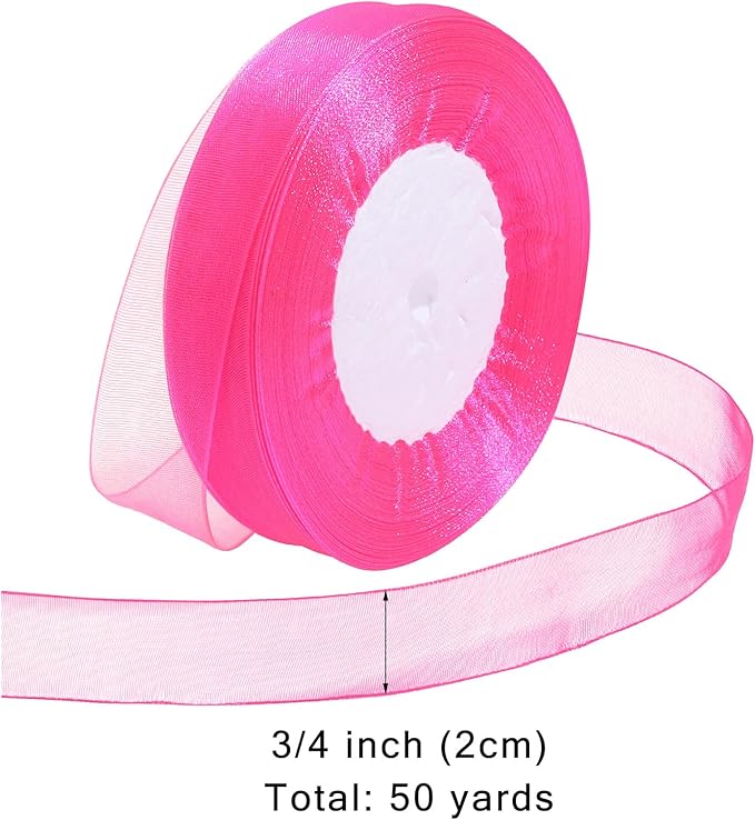 Ribbon for Gift Wrapping 3/4 inch Hot Pink Sheer Organza Ribbon for Flower - Image 2