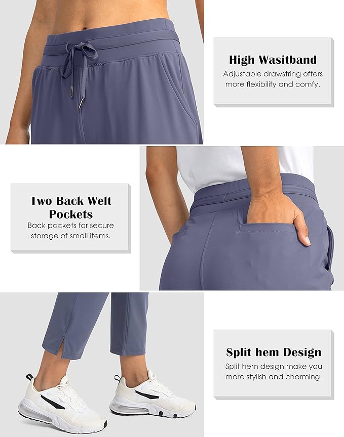Soothfeel Women's Pants with 4 Pockets 7/8 Stretch High Waisted Sweatpants Travel Athletic Work Golf Pants for Women