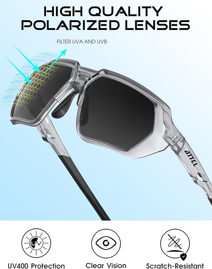 ATTCL Sports Polarized Sunglasses for Men: Womens UV400 Protection, Lightweight Wrap Around TR90 Frame for Fishing Golf