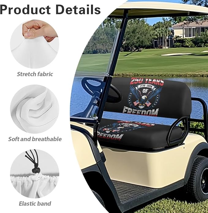 Yewatlles Golf Cart Seat Covers Kit, Fit for Club Car Precedent Ordinary Front Seat Cushion, Golf Cart Polyester Seat Cover 250th Years American Flag Freedom
