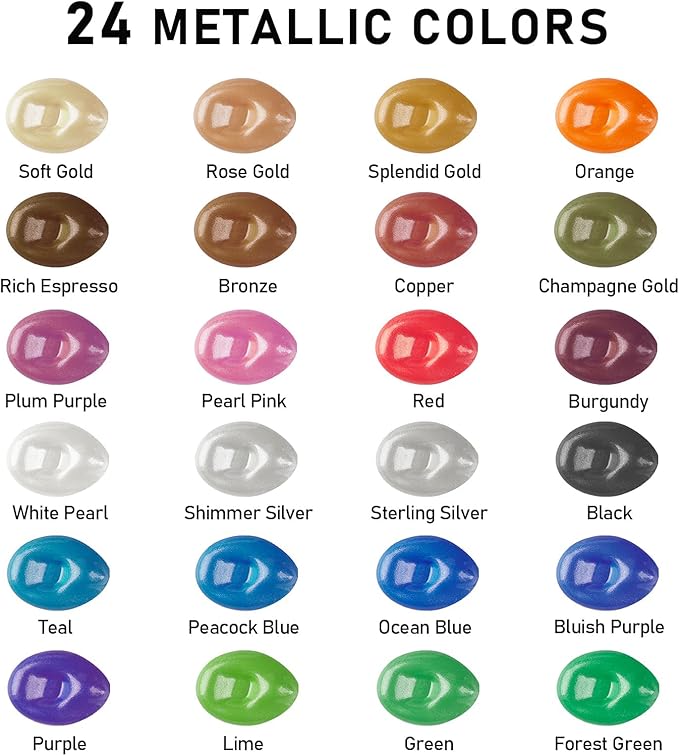 ABEIER Metallic Acrylic Paint, Rich Pigments, Non Fading, Non Toxic Paints - Image 3