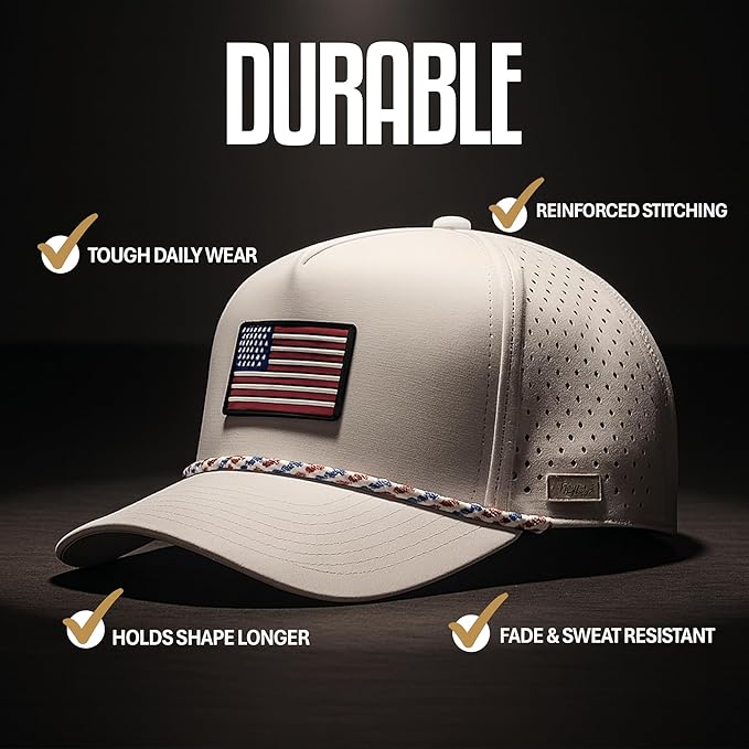 Curves & Clubs American Flag Golf Hat – Black Performance Rope Cap – Patriotic USA Golf Hat – Adjustable, Breathable (US, Numeric, 0, White USA)