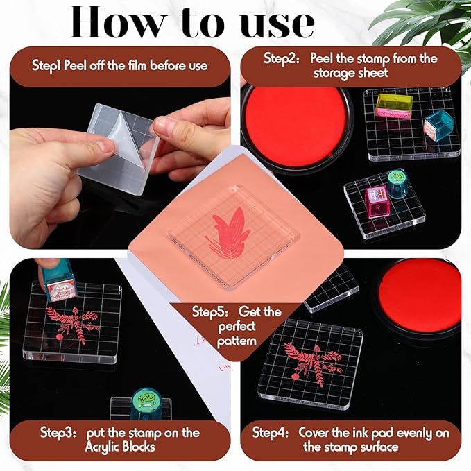 Mudder 7 Pieces Acrylic Stamp Blocks Set Clear Stamping Blocks Tools - Image 5