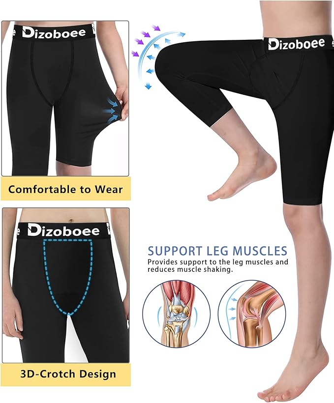 Youth Boys Compression Pants One Leg 3/4 Athletic Leggings for Sports Kids Basketball Tights Football Baseball Pants