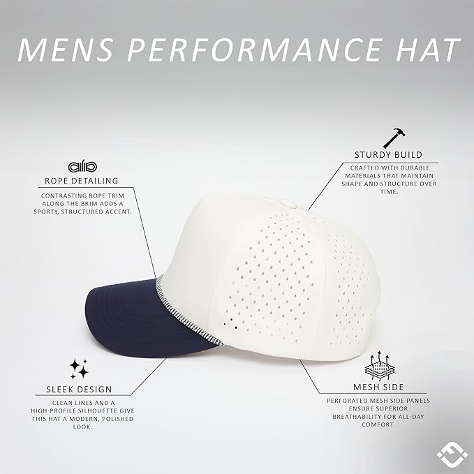 Funky Junque Performance Waterproof Golf Rope Hat – Cool Breathable Workout 5 Panel Snapback Cap for Men