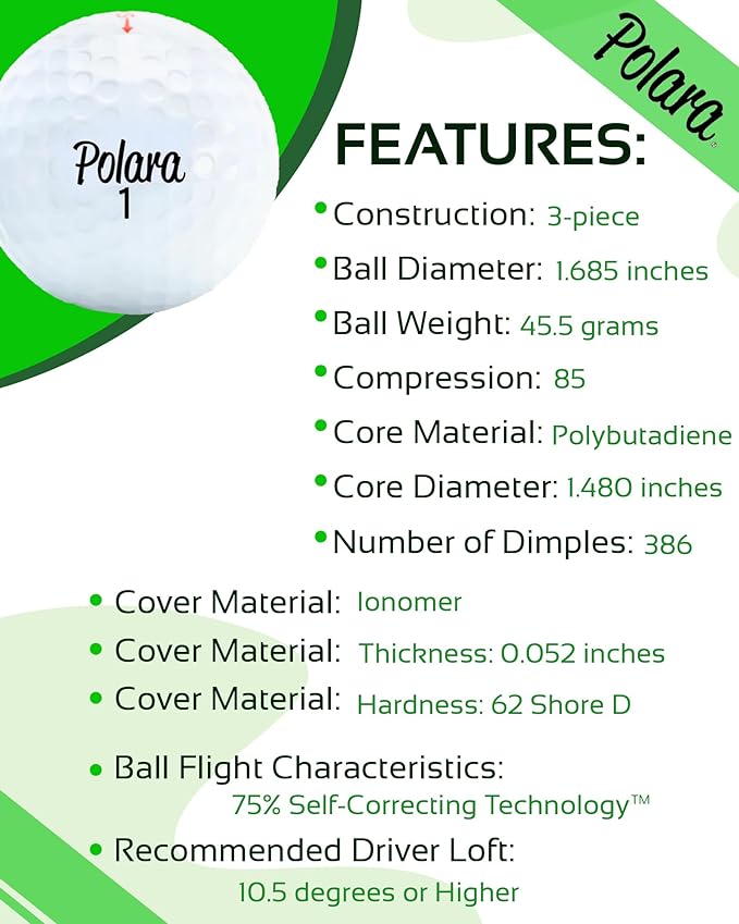Polara Self-Correcting Golf Balls – High-Performance Golf Balls with Soft Feel, Anti-Slice & Hook Correction, Exceeds USGA Limits, Dimple Design for Maximum Distance, Golf Accessories for Men & Women