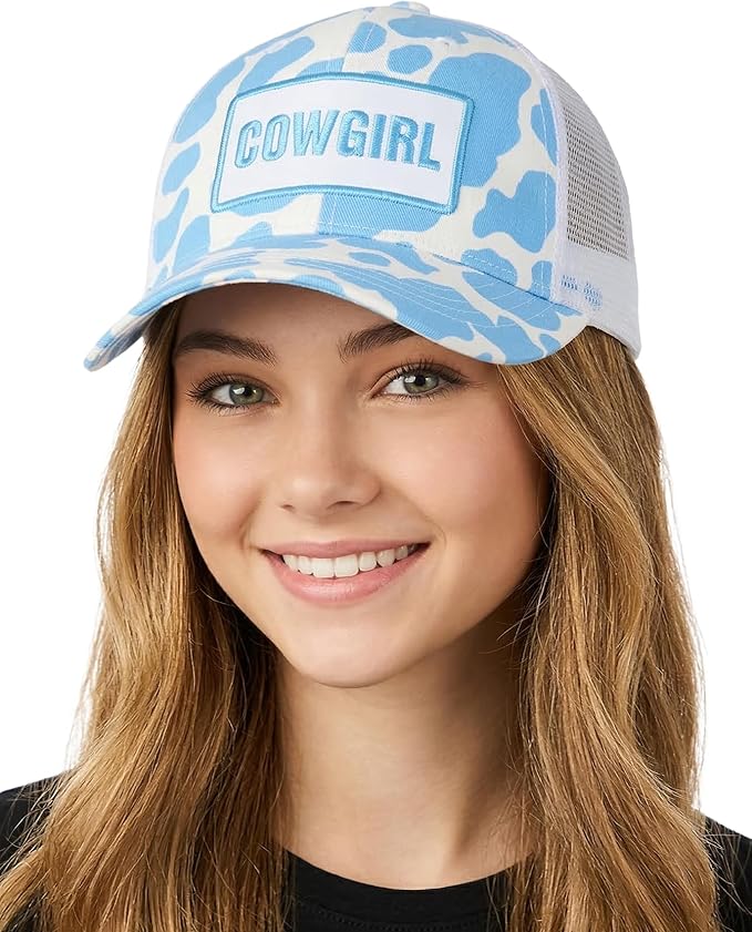 Funky Junque Trucker Hat for Women – Distressed Low Profile Western Camo Baseball Cap with Mesh, Trendy and Adjustable Fit