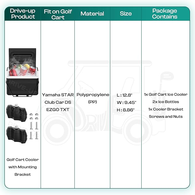 DRIVE UP Golf Cart Cooler, Golf Cart Cooler with Mounting Bracket Fits Club Car DS EZGO TXT and Yamaha Star Golf Carts