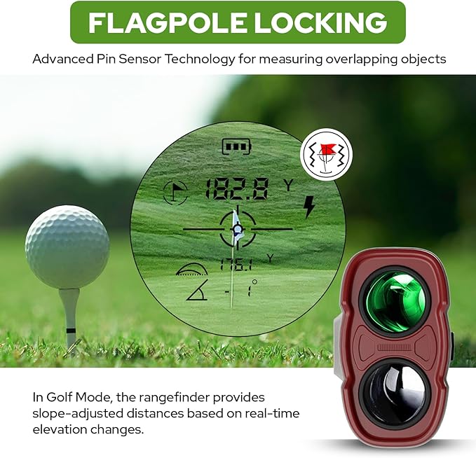 Golf Rangefinder with Slope, 1200 Yards Range Finder with High-Precision Flag Pole Locking Vibration, 7X Magnification, Rechargeable Battery