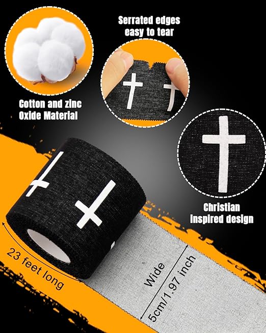 Yigney 3 Pack Black Cross Christian Athletic Tapes (2IN X 23FT) for Soccer, Football, Baseball, Gymnastics, Boxing, Tennis