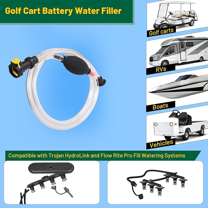 Golf Cart Water Filler for Trojan HydroLink Watering System, Golf Cart Hand Water Pump Supply for Flow Rite Pro Fill Watering System, Squeeze Bulb Hand Pump for RV or Golf Cart