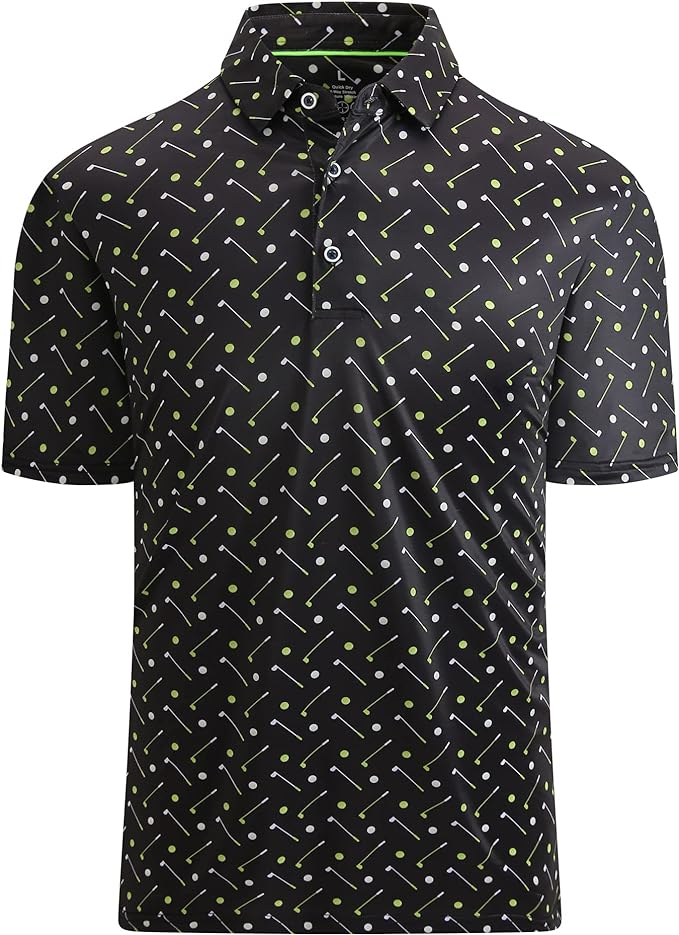 Alex Vando Mens Golf Shirt Moisture Wicking Quick-Dry Print Performance Polo Shirts for Men