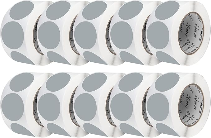 Perco Grey 3-Inch Perforated Circle Dot Sticker Labels — 10 Rolls, 000 Round by Perco