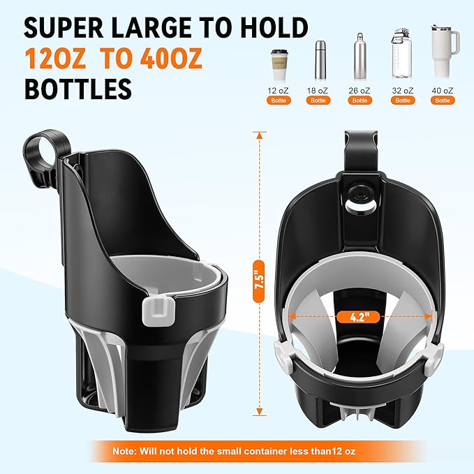 Golf Push Cart Cup Holder, Super Large Capacity, Fits Up to a 40oz Bottle, Universal Heavy Duty Golf Push Cart Accessories