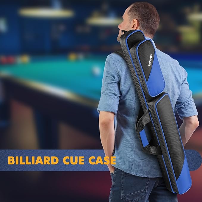 PEKREWS Pool Cue Case, Pool Stick Case 2x2 Holds 2 Sticks with 2 Accessory Zipper Pockets, Sturdy Polyester Pool Cue Carry Bag with Shoulder Strap Handle, Soft Billiard Cue Sling Bag for Men and Women