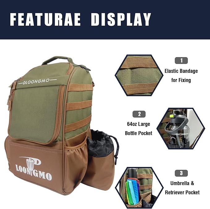 Disc Golf Bag, Durable Disc Golf Backpack Holds 22+ Discs, Large Capacity with Multiple Storage Pockets