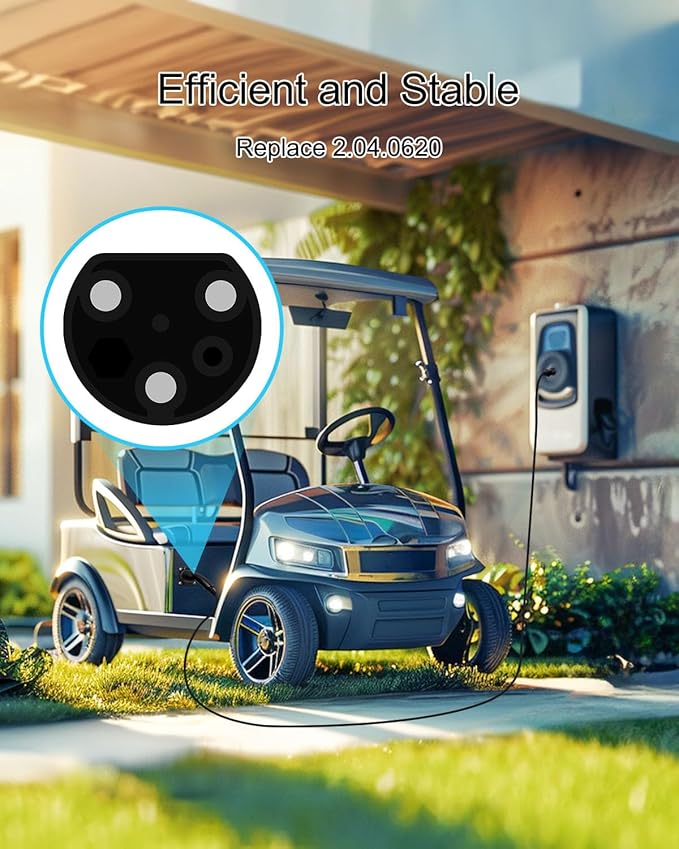 Charging Power Cord Assembly Fits for Evolution EV ICON EV Models Replaces 2.04.0620, 120V Golf Cart Charger Power Cord, Black
