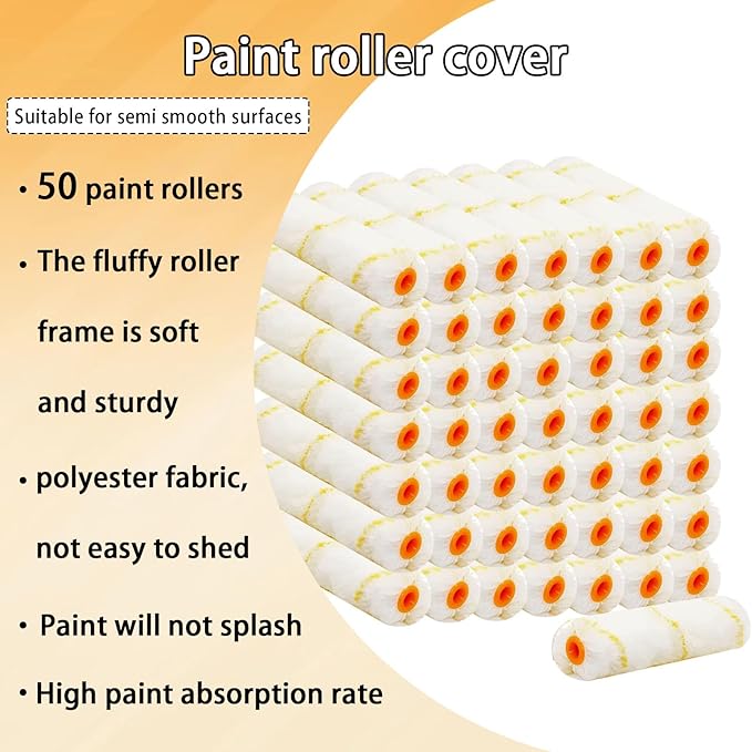 50 Pieces Paint Roller Cover, 6 inch Microfiber Roller Covers, Washable Covers - Image 3