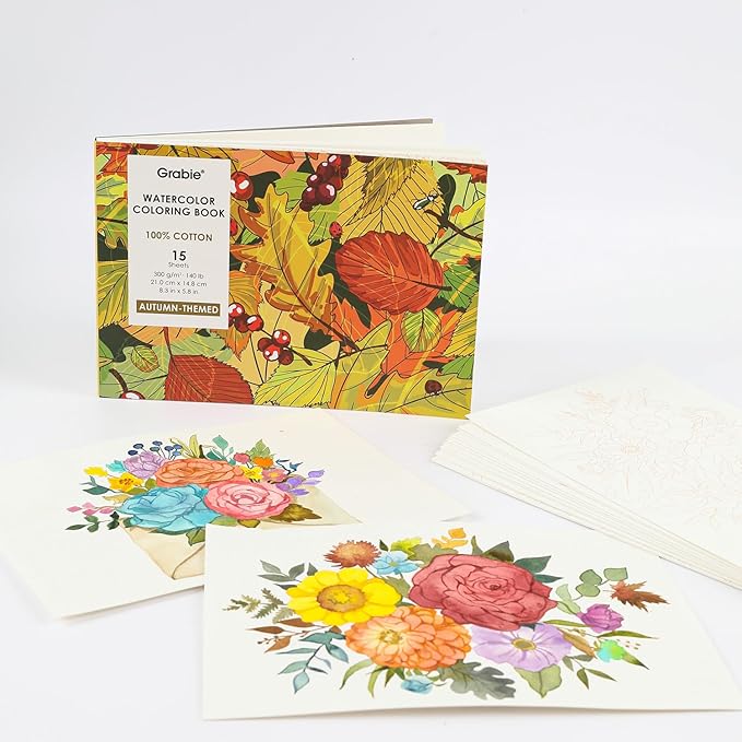 Grabie Watercolor Coloring Book, 15 Sheets A5, Watercolor Book - Image 6