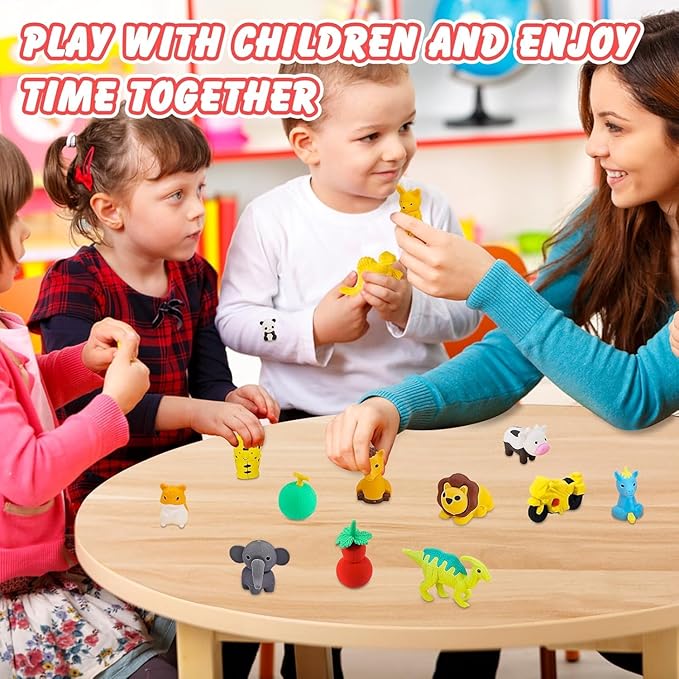 130Pcs Animal Erasers Kids Desk Pets Pencil Erasers 3D Puzzle Bulk Mini Animal - Image 2