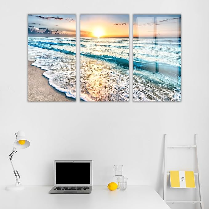 SpiritualHands Sea beach ocean white sand Tempered Glass Wall Art Painting - Image 8