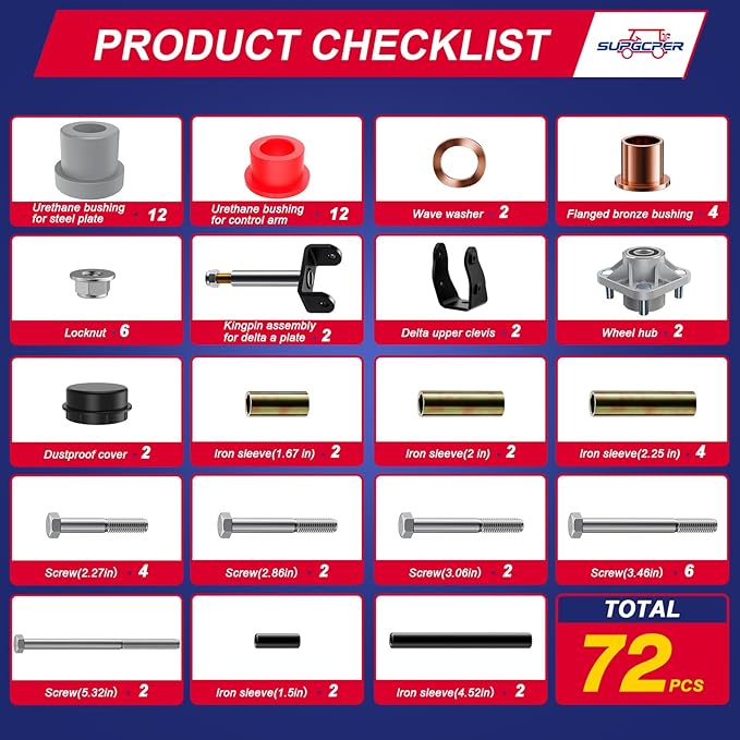 Deluxe Club Car Precedent Front End Repair Kit, Golf Cart Suspension Rebuild Kit for 2004-Up Precedent Gas&Electric, with Front Wheel Hub Bearing King Pin Bushings Full Sets