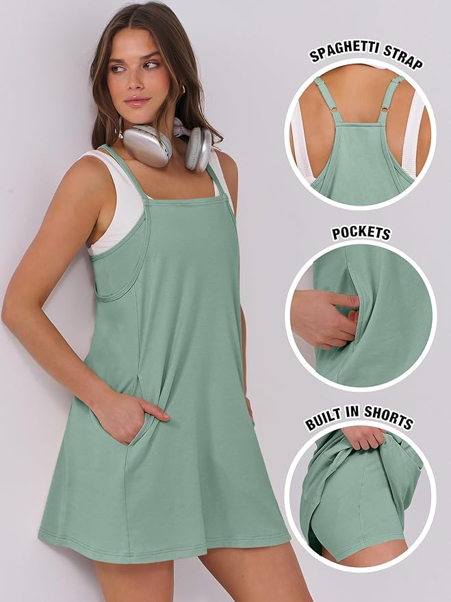 ANRABESS Women Summer Dress 2026 Beach Vacation Outfits Tennis Athletic Workout Romper Dress Built in Shorts Travel Clothes